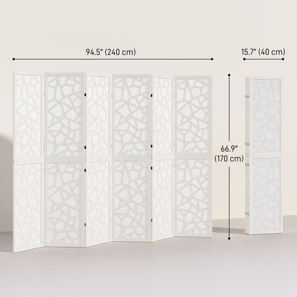 6-panel folding screen, 1.70 m, lightweight, geometric pattern, white
