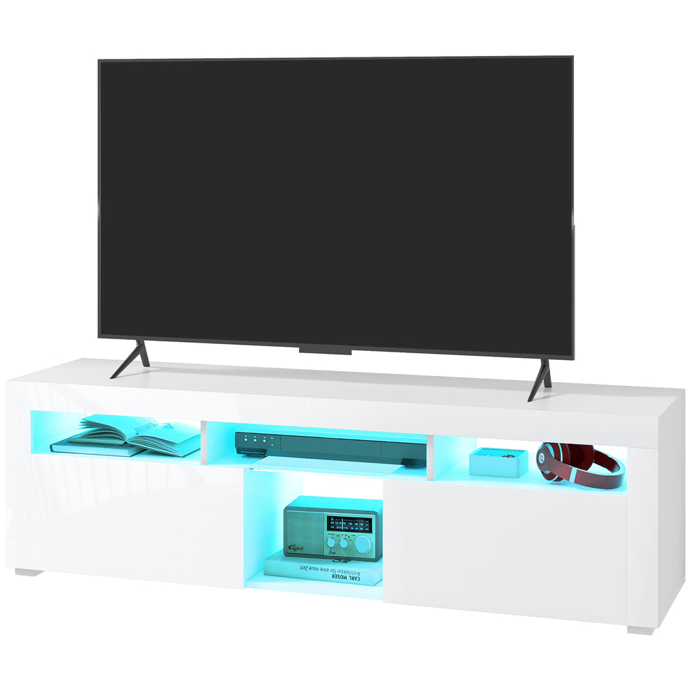 Cabinet with storage and LED lighting for TVs up to 55 inches, glossy white