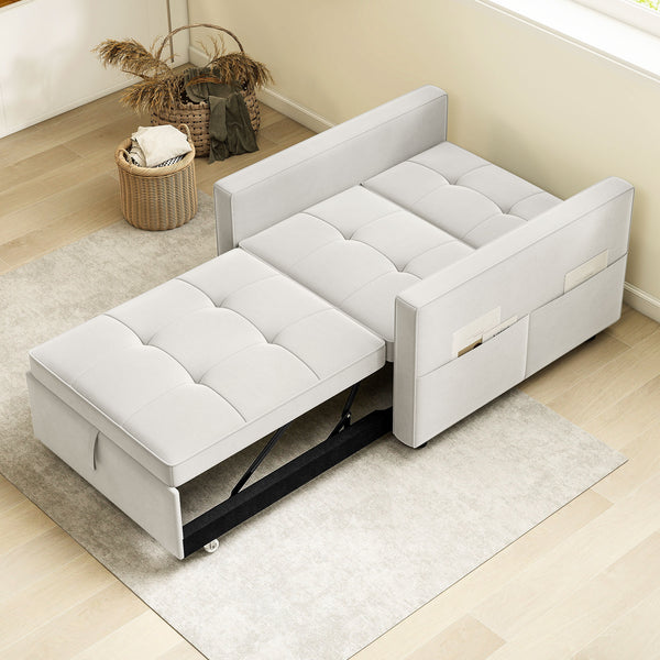 Sofa beds with USB port, adjustable backrest in velvet, cream white