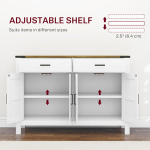 Farmhouse style sideboard with 2 drawers, 2 storage compartments and adjustable shelves, white