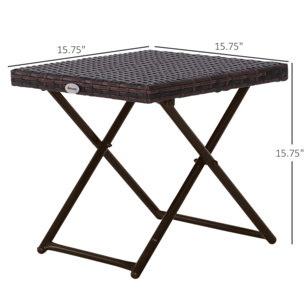 Folding garden coffee table in synthetic rattan, brown