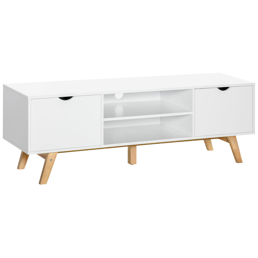 Modern wooden TV stand with 2 storage drawers for TVs up to 65 inches, white