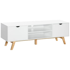 Modern wooden TV stand with 2 storage drawers for TVs up to 65 inches, white