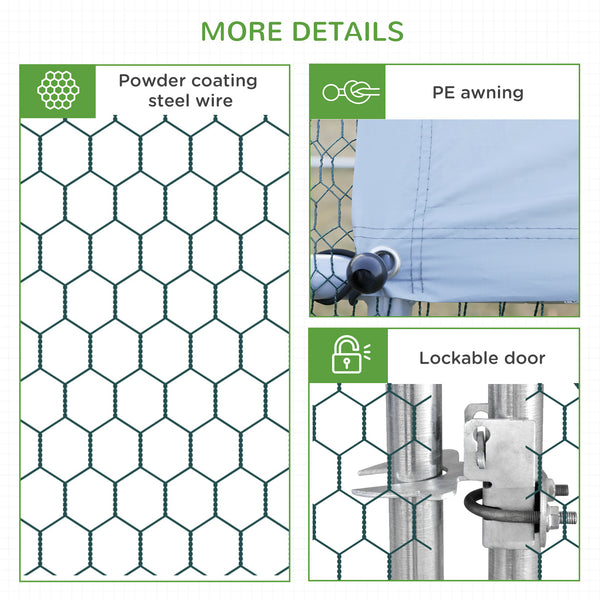 Outdoor chicken coop with shelter and lockable door