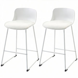Set of 2 modern faux leather bar stools, counter height, white.