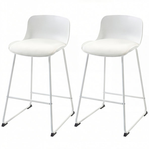 Set of 2 modern faux leather bar stools, counter height, white.