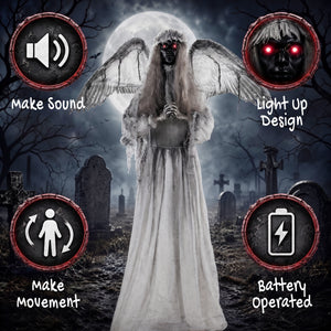 63.8-in Animated Halloween Weeping Angel with Light-Up Eyes, Sounds, and Movement – Dark Gray