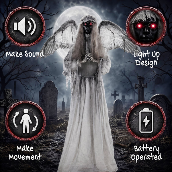 63.8-in Animated Halloween Weeping Angel with Light-Up Eyes, Sounds, and Movement – Dark Gray