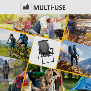 Folding outdoor chair with armrests and elastic backrest, grey