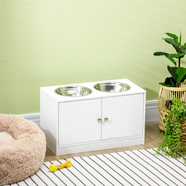 Raised dog bowls with stand and storage