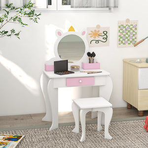 Unicorn Dressing Table with Stool, Mirror, Drawer and Storage Boxes, White