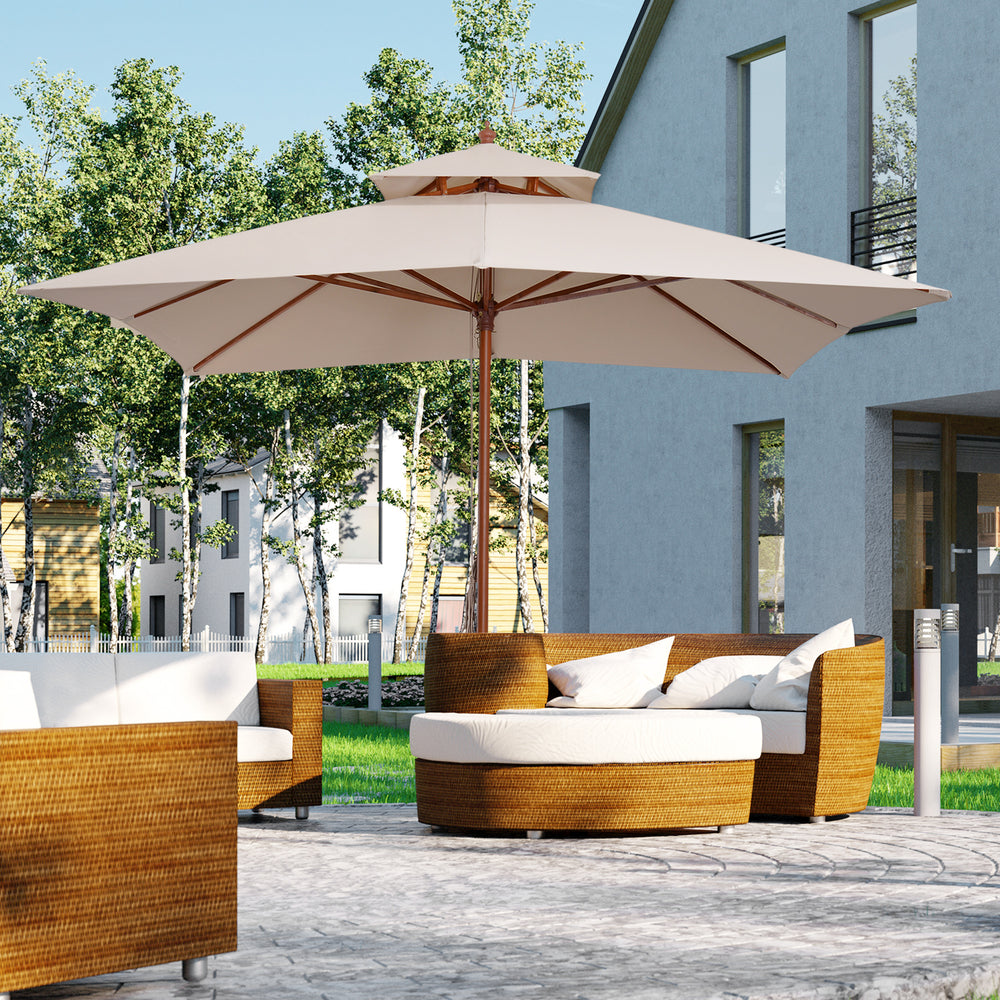 9.8-foot square wooden parasol, beige