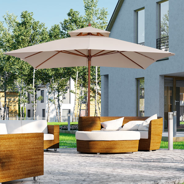 9.8-foot square wooden parasol, beige