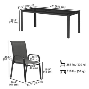 9-Piece Dining Set with Stacking Chairs and Glass Top, Grey