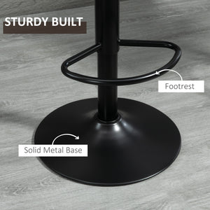 Set of 2 adjustable leather bar stools with backrest and footrest, brown