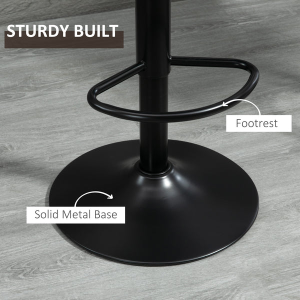 Set of 2 adjustable leather bar stools with backrest and footrest, brown