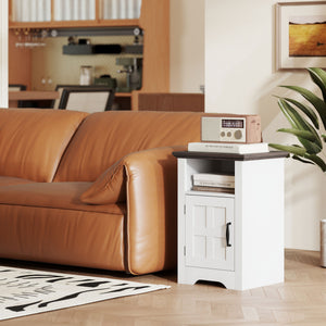 Set of 2 side tables with storage and barn-style doors – White