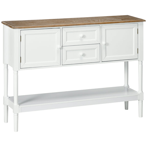 Vintage console table with 2 drawers and storage, white