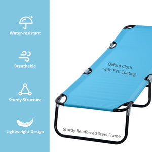 Outdoor Folding Lounge Chair, Steel Tanning Chair with Reclining Back, Breathable Mesh for Beach, Yard, Patio, Sky Blue