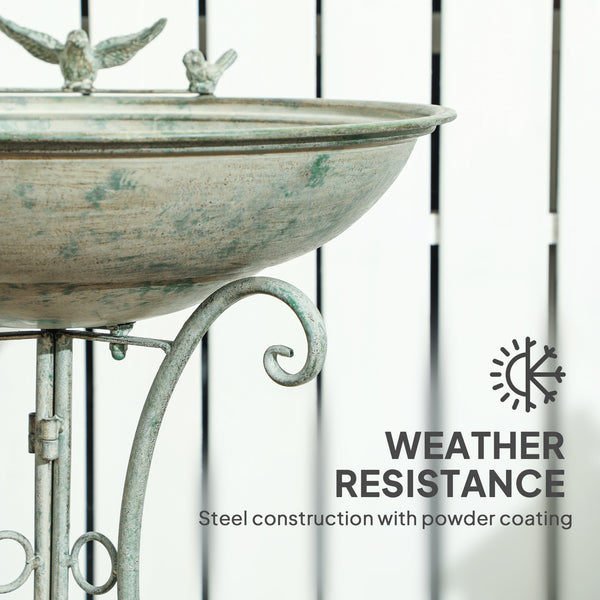 79cm Tall Round Metal Birdbath with Bird Statues and Decorative Stand, Bronze