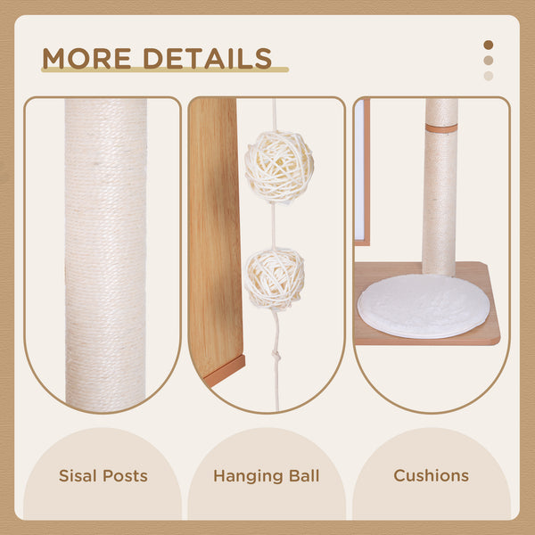 47" Wooden Cat Tree, Scratching Post, House with Cushions, Brown 