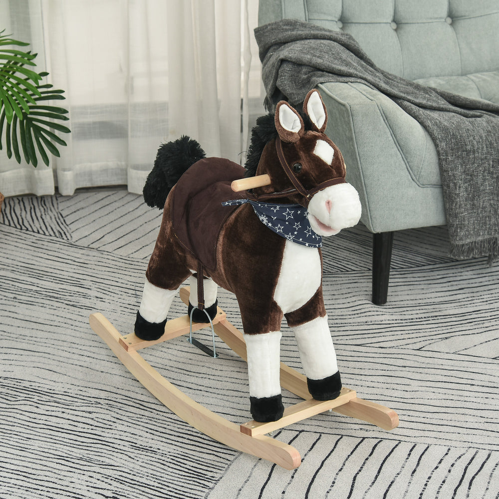 Cowboy Style Rocking Horse with Realistic and Fun Sounds, Brown