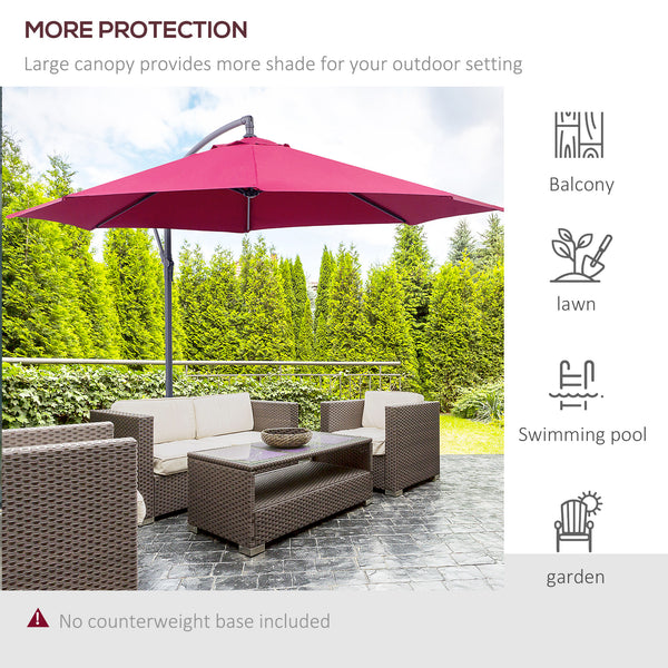 10' Patio Umbrella, Offset Hanging with Crank, Cross Base, Wine Red