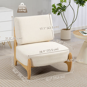 Occasional armchair with rubberwood frame, wide seat, cream white