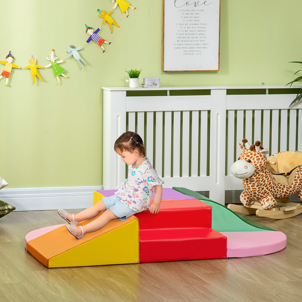 6-piece soft play area for climbing, crawling and sliding, red/pink