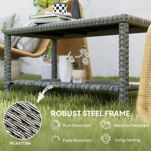 Outdoor Wicker Coffee Table with Glass Top, Dark Grey