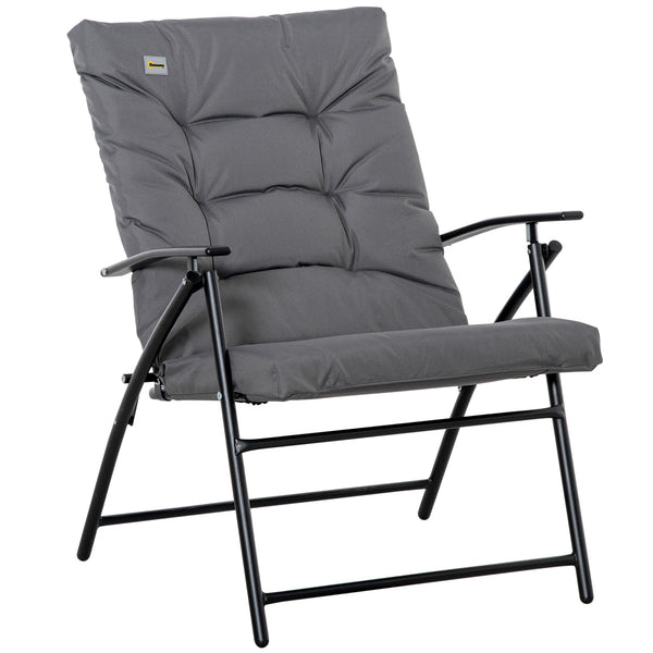 Reclining folding fabric chair with armrests, metal frame, gray