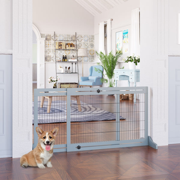 Freestanding Wooden Pet Gate, Grey-Blue