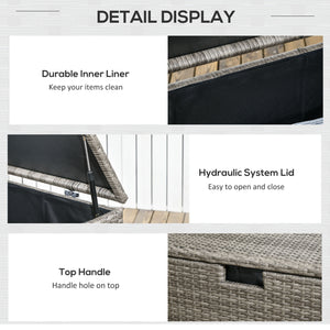 113 Gallon Outdoor Rattan Storage Box, Mixed Gray