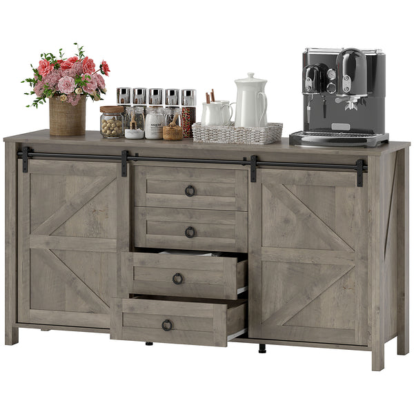 Country style sideboard with sliding doors, drawers and adjustable shelves, aged light grey