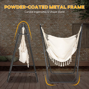 Hammock Chair with U Shape Stand, Hammock Swing Chair with A Side Pocket, Cream White