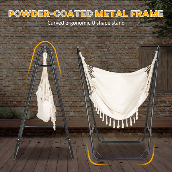 Hammock Chair with U Shape Stand, Hammock Swing Chair with A Side Pocket, Cream White