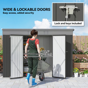 Galvanized steel garden shed with lockable doors