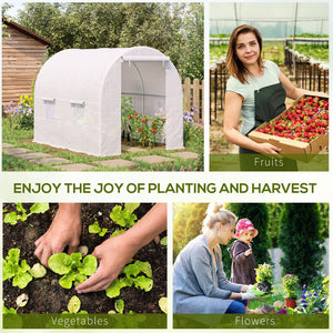 Portable tunnel greenhouse with door and ventilation window, white