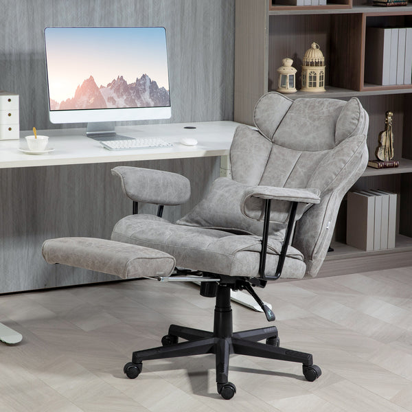 Office chair with footrest and lumbar support, grey