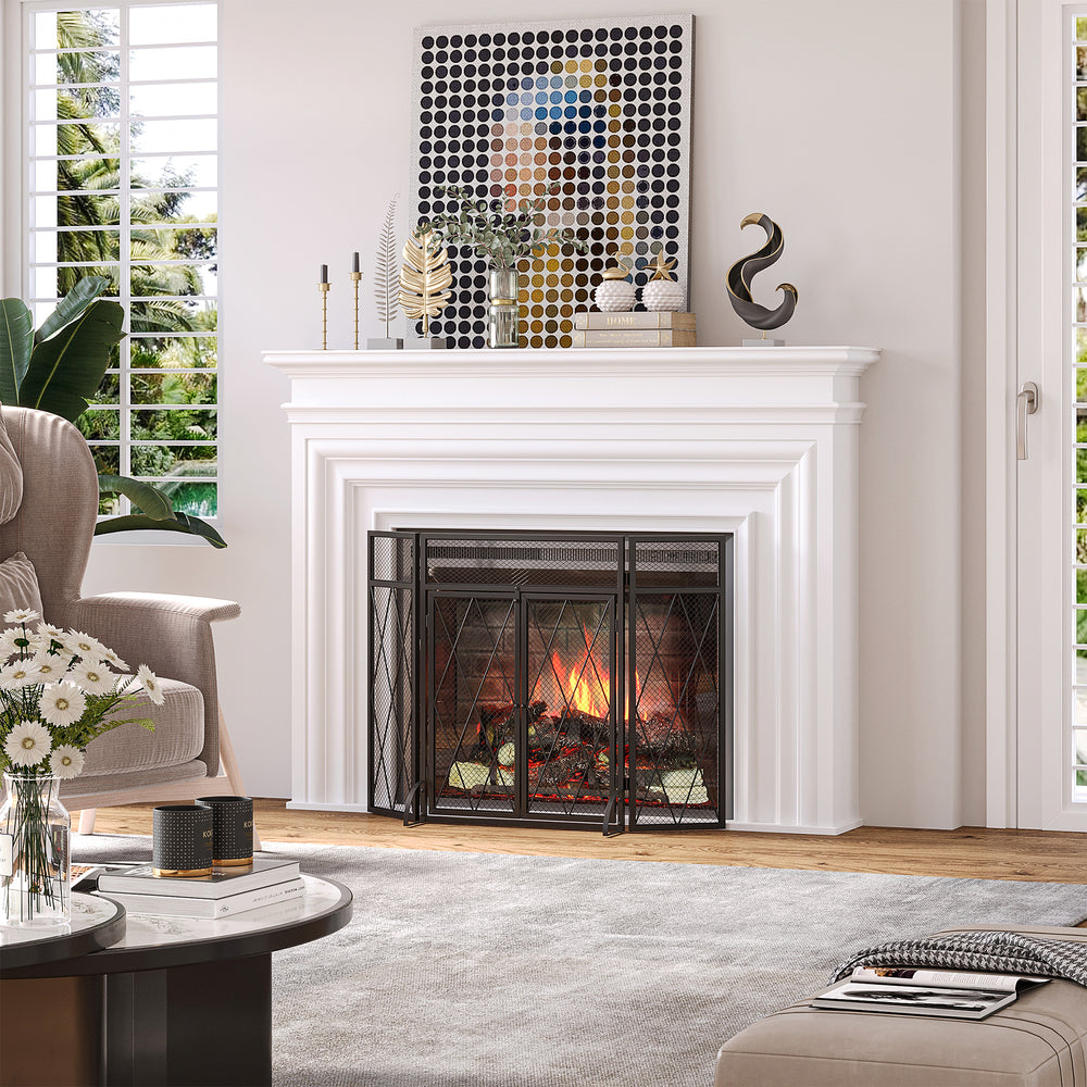 3-panel fire screen with double black doors