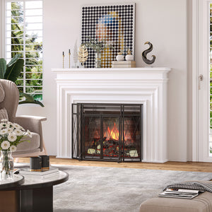 3-panel fire screen with double black doors