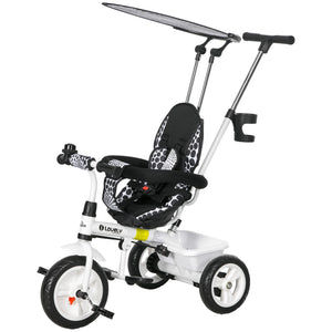 6 in 1 Kids Tricycle with Removable Handlebar and Canopy, White