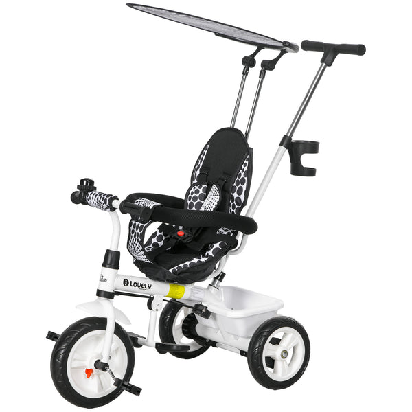 6 in 1 Kids Tricycle with Removable Handlebar and Canopy, White