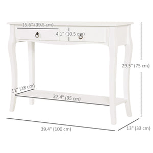 Modern entryway console table with 2 drawers and lower shelf, ivory white