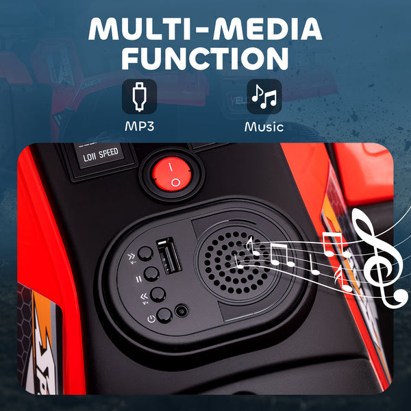 12V Off-Road Quad with Music and Knobby Tires, Red