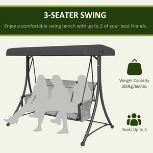 Swing chair for 3 people with adjustable canopy, heather grey