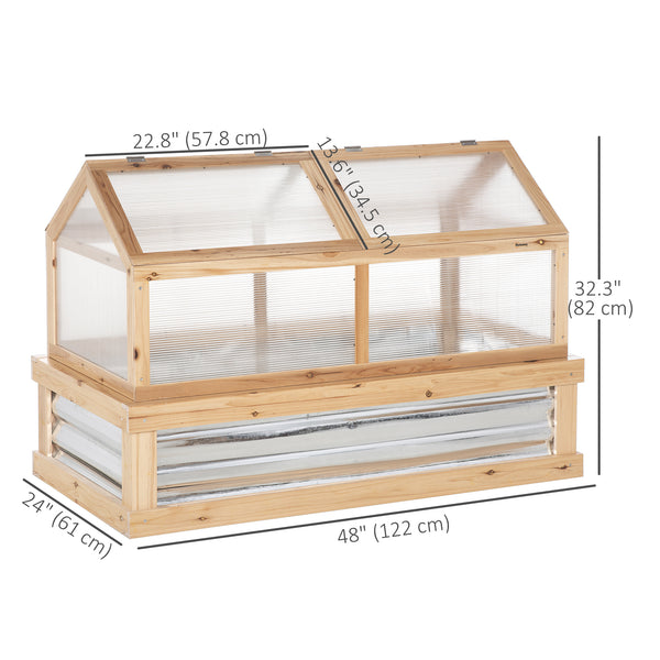 Raised garden kit with greenhouse, wooden cold frame