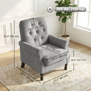 Mid-century modern accent chair with thick padded seat, spring cushion, solid wood legs, gray