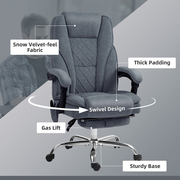 Massaging office chair with adjustable height and footrest, dark grey