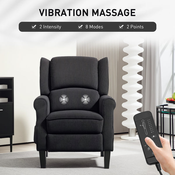 Vibration Massage Chair for Living Room with Extendable Footrest, Remote Control, Pocket, Black